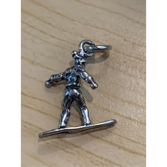 .925 Winter Snowboarder Sterling Silver Jewelry Charm - Picture 2 of 3